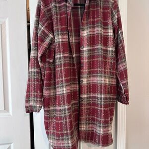 ADORA Red and Gray Plaid Shirt Jacket
